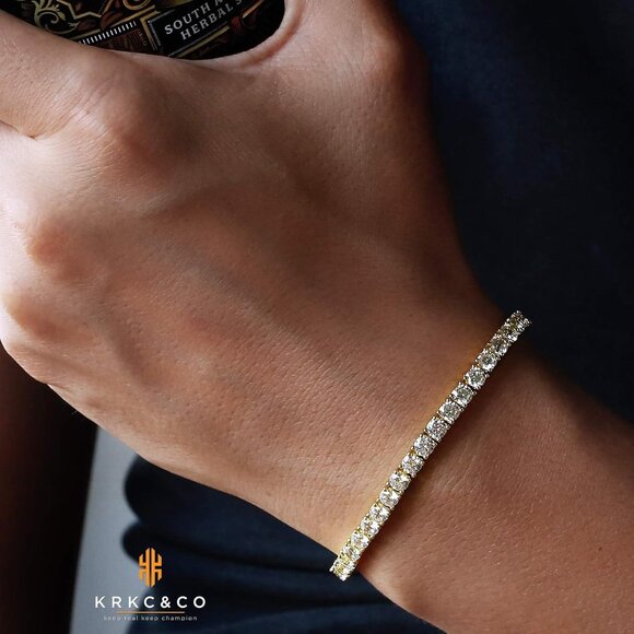 KRKC&CO 14k Gold Tennis Bracelet for Women, 3mm, Iced Out Cubic Zirconia, 7in - Picture 3 of 7